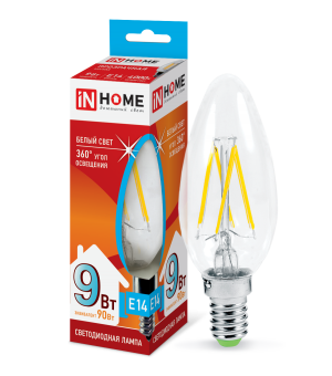 Лампа светодиодная LED-СВЕЧА-deco 9Вт 230В Е14 4000К 1040Лм прозрачная IN HOME Лампа светодиодная LED-СВЕЧА-deco 9Вт 230В Е14 4000К 1040Лм прозрачная IN HOME